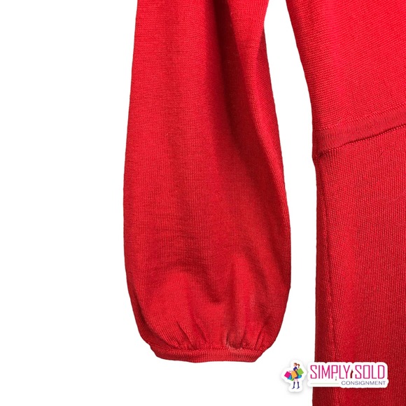 Boden Women's A-Line Midi Dress Wool Wrap Bell Sleeve Pleated V-Neck Red Sz 4R - Picture 4 of 10